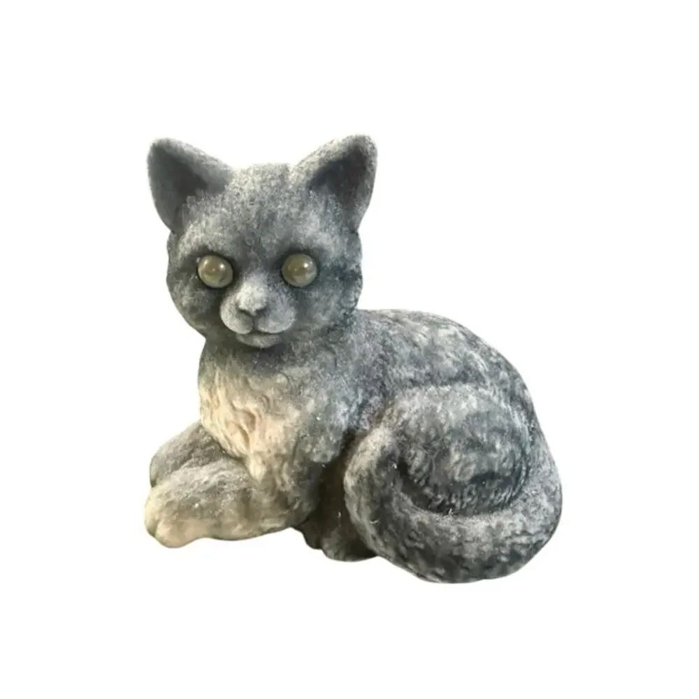 Vintage Cat Bank Small World Importing Co. 1986 Glass Eyes Kitten Flocked Bank